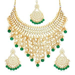 Pearl Gold Plated Wedding Jewellery Kundan Choker Necklace Set for Women
