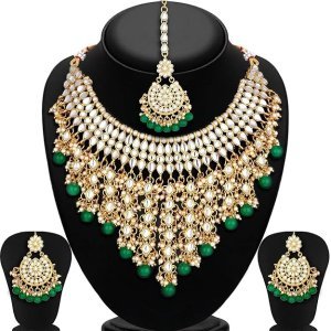 Pearl Gold Plated Wedding Jewellery Kundan Choker Necklace Set for Women