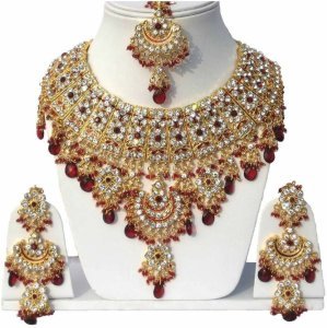 Alloy Gold-plated Maroon Jewel Set (Pack of 3)