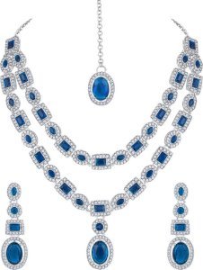 Alloy Silver, Blue Jewel Set (Pack of 3)