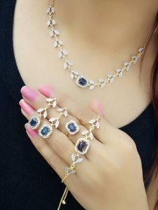 Brass Gold-plated Blue Jewel Set (Pack of 1)