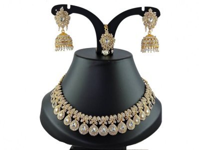 Alloy Silver Silver, White Jewel Set (Pack of 1)