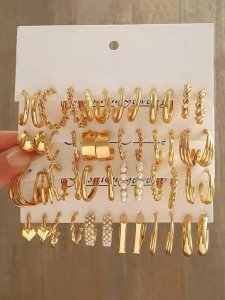 Combo Of 24 Pairs Gold Plated Hoop And Pearl Earrings For Women / Girls Pearl Alloy Hoop Earring