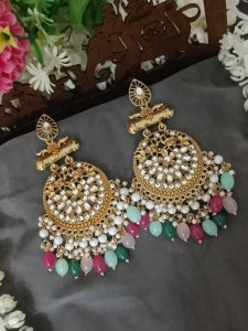 NEW TRADITIONAL MENDI GOLD PLATED CHANDLIER EARRINGS FOR WOMEN Amethyst Alloy Chandbali Earring
