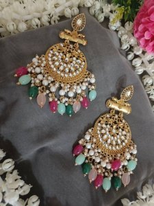 NEW TRADITIONAL MENDI GOLD PLATED CHANDLIER EARRINGS FOR WOMEN Amethyst Alloy Chandbali Earring