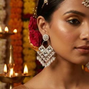 TESSARA Silver-Plated Diamond & Pearl Jhumka Earrings for women Alloy Drops & Danglers