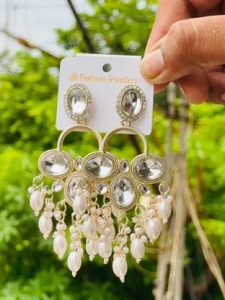 Kundan Jadau Maangtikka Set with Drop Earrings For Women Diamond Alloy Jhumki Earring