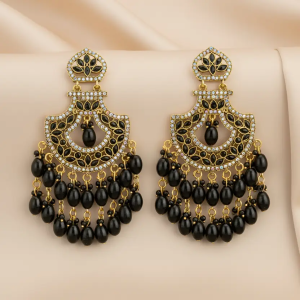 Royal Noir Antique Gold Long Chandbali Earrings for Party & Wedding Pearl Alloy Chandbali Earring, Drops & Danglers, Earring Set