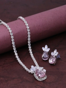 Alloy Silver Pink Jewel Set (Pack of 3)