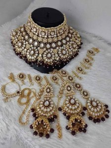 Alloy Gold-plated Maroon Jewel Set (Pack of 5)