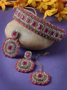 Alloy Gold-plated Pink Jewel Set (Pack of 4)