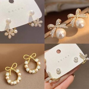 Combo of 4 Latest Design Korean Stud earrings Cubic Zirconia Alloy Stud Earring Aquamarine Alloy Chandbali Earring, Stud Earring