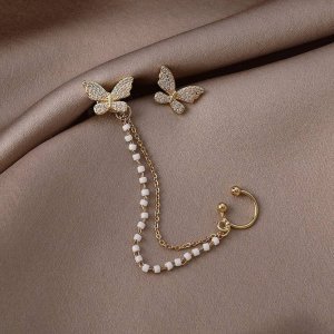 Korean Single Ear With Butterfly Stud s Metal Cuff Earring