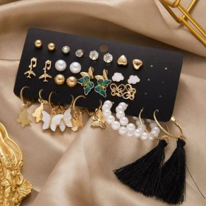 Set of 17 Bohemian Long Tassel Drop Statement Earrings