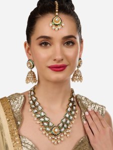 Gold-Plated Meenakari Stone-Studded & Beaded Jewellery Set
