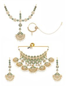 Gold-Plated necklace, has white Kundan stone-studded