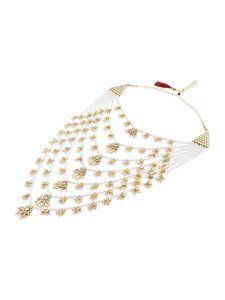 Gold-Plated White Kundan-Studded & Pearl Beaded Jewellery Set