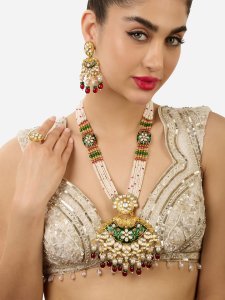 Gold-Plated Kundan-Studded & Beaded Meenakari Jewellery Set