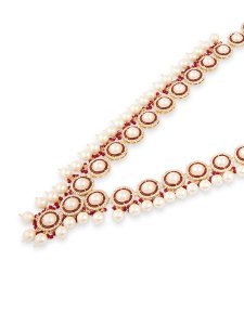 Gold Plated Stone Studded & Beaded Jewellery Set