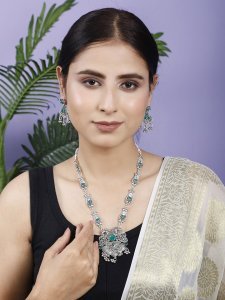 Oxidised Stone-Studded Jewellery Set